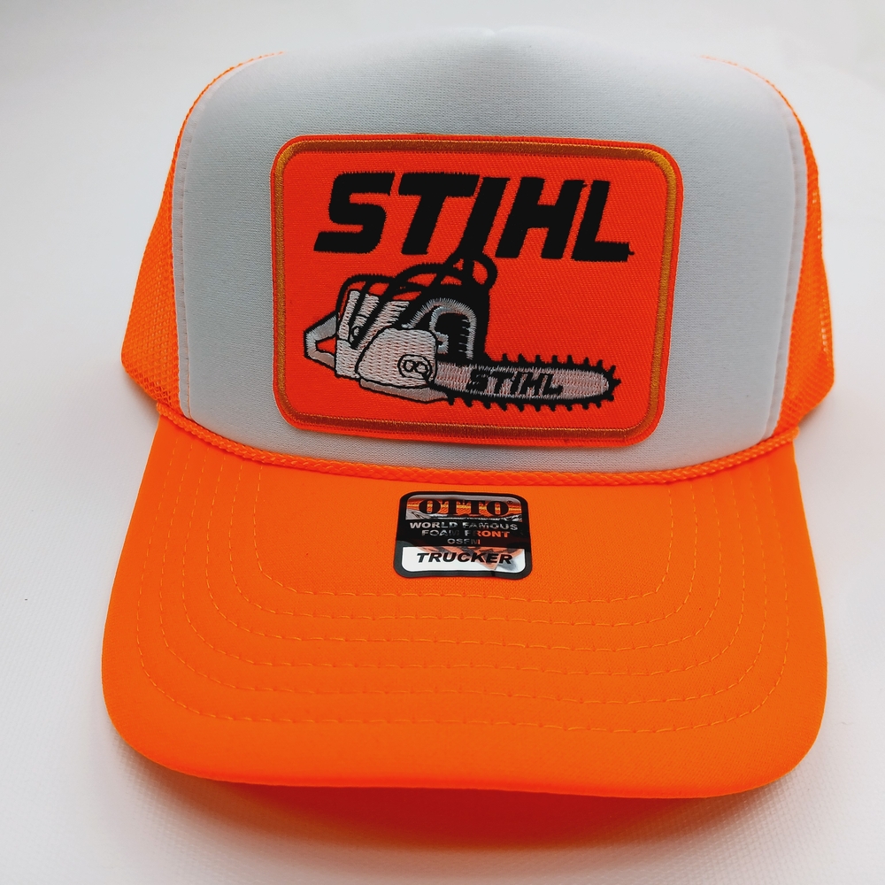STIHL Patch On Orange and White Otto Mesh Snapback Foam Trucker Hat